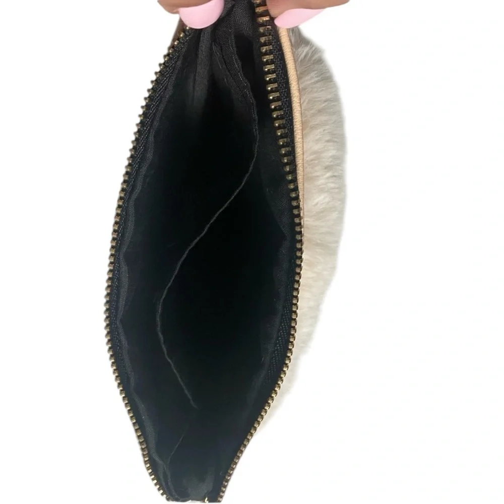 Betsey Johnson Faux Fur Wristlet Cream and Black with Leopard Print - Picture 6 of 9